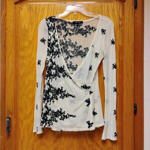 Beautiful Karen Kane black & white embroidered net or mesh top size S to M
